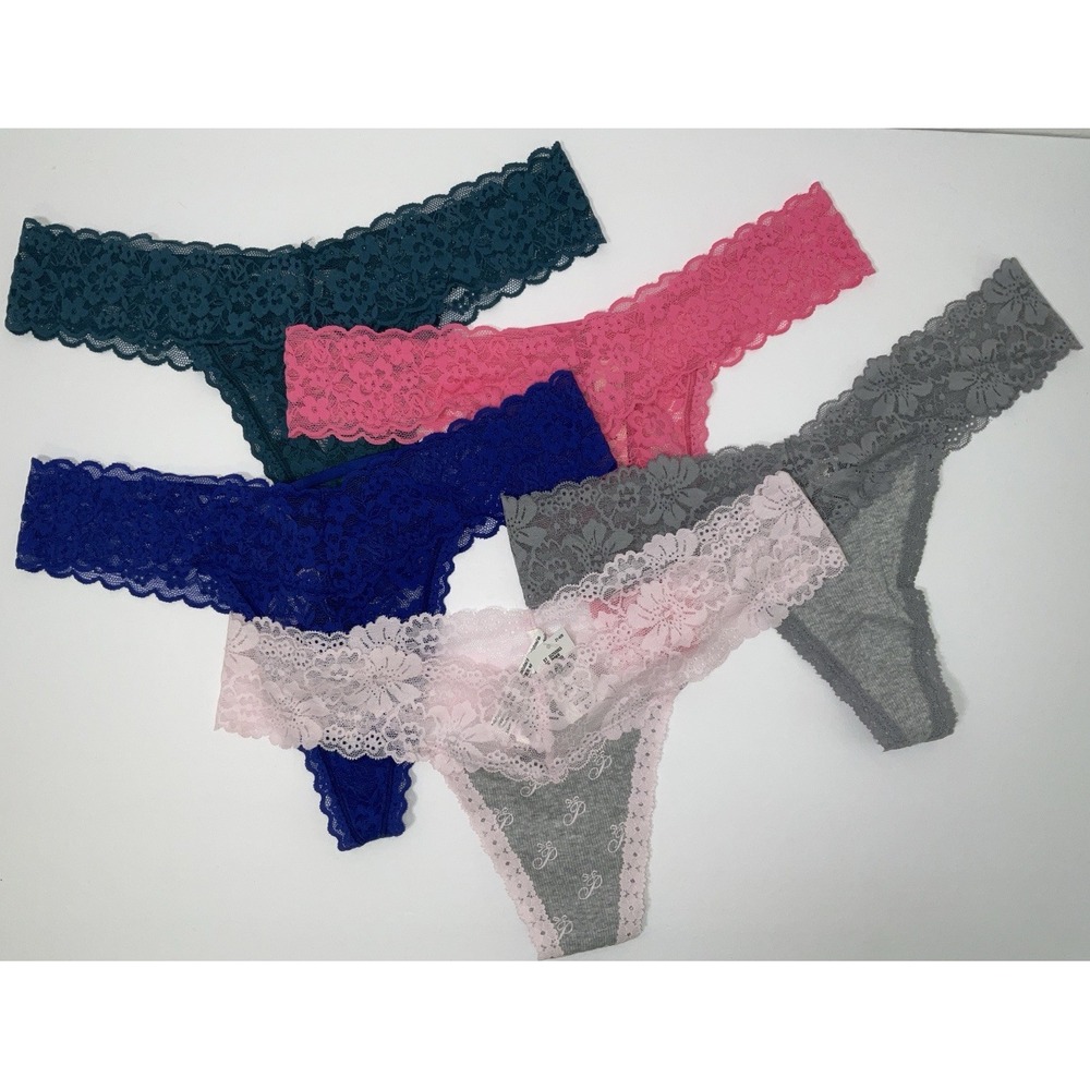 NWT Lot 5 Pairs PINK & Victoria's Secret Thong Lace String Panties Underwear - M